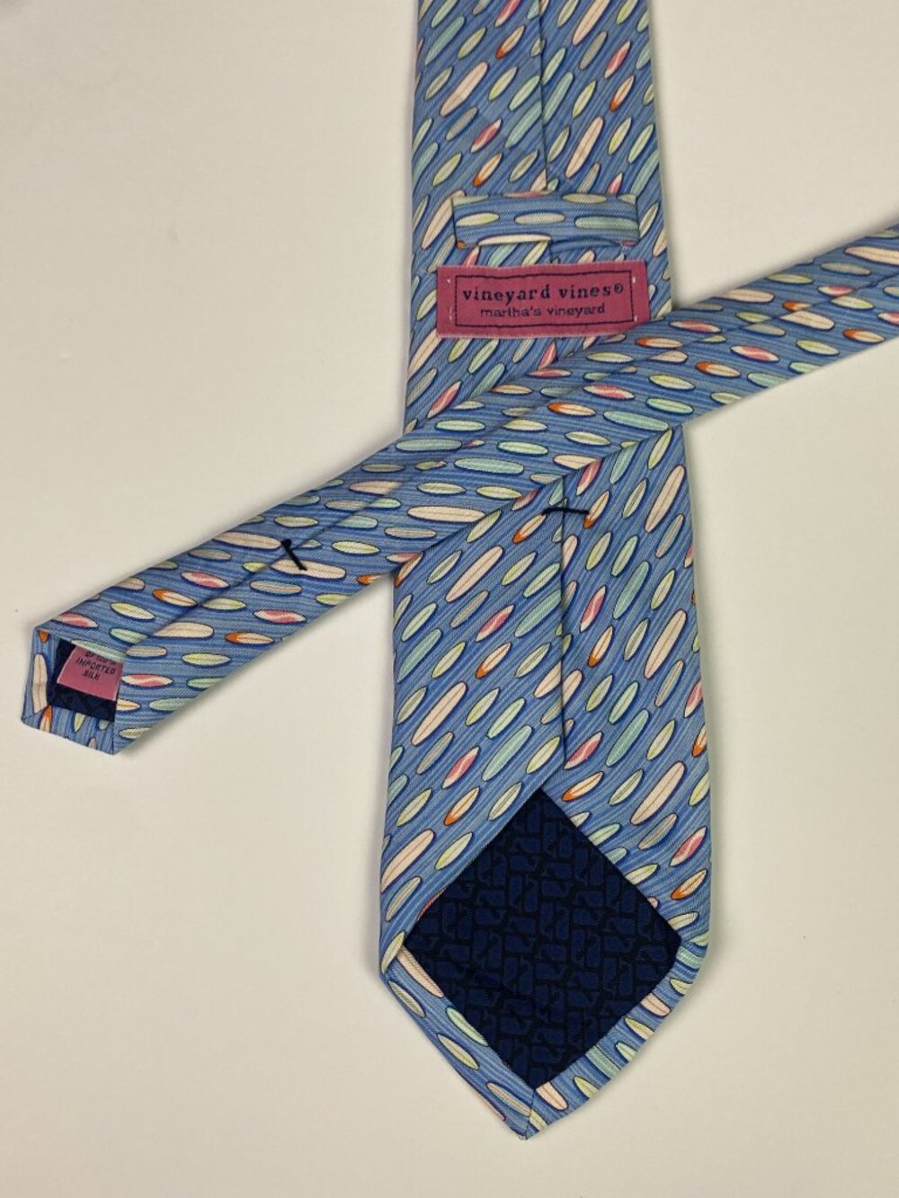 Vineyard Vines Tie LONG Surfboards Light Blue Geometric Silk Surf boards XL - Picture 2 of 7